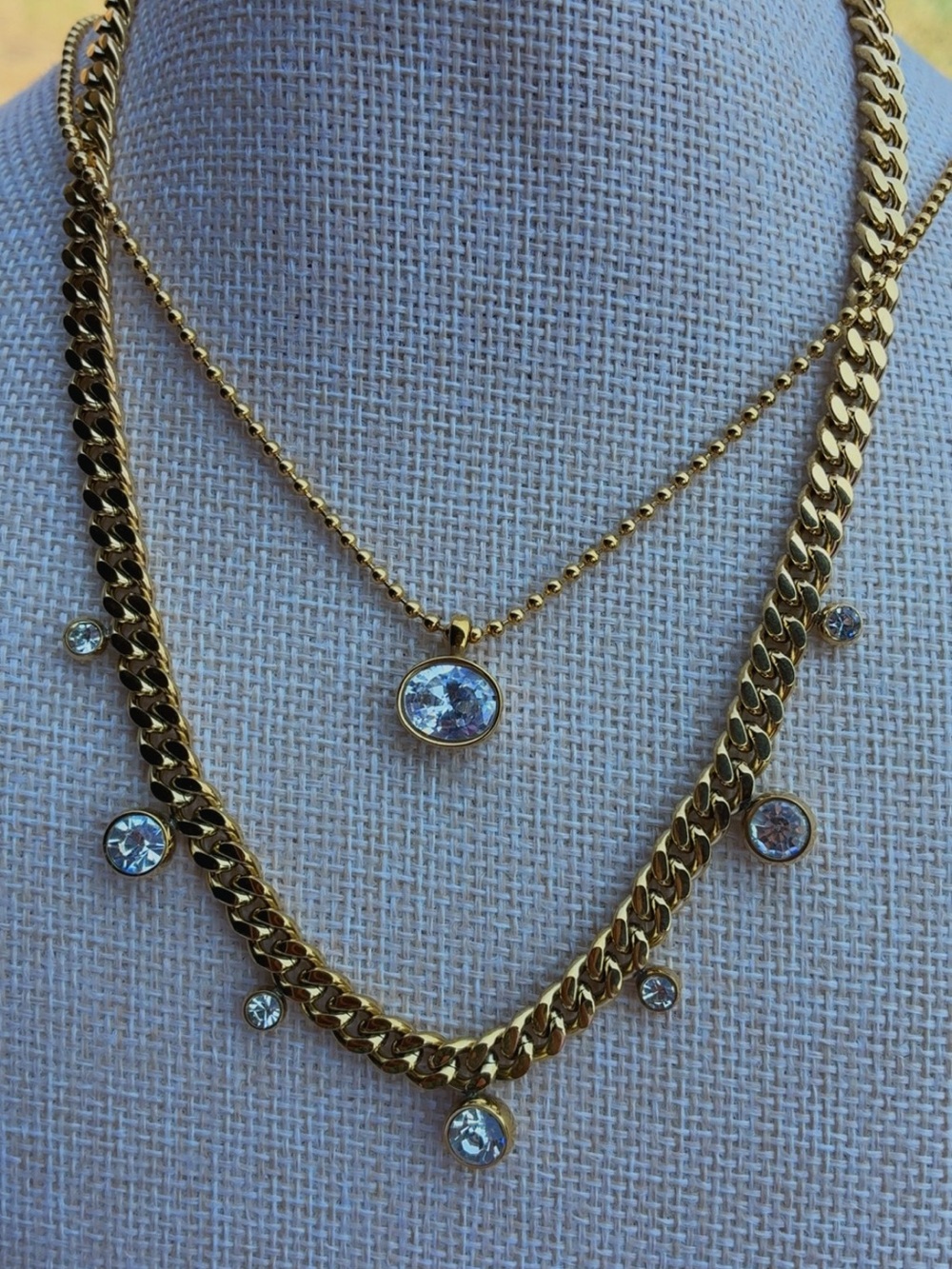 Gold-Tone Layered Crystal Pendant Necklaces - Elegant Women's Jewelry